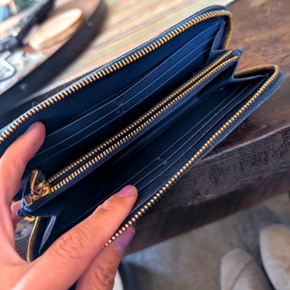 Navy Blue Zip-Around Prada Wallet